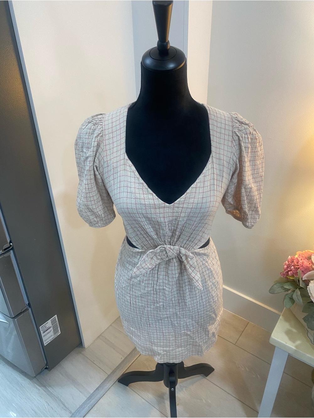 Zara Cream Plaid Top with Red & Green Windowpane